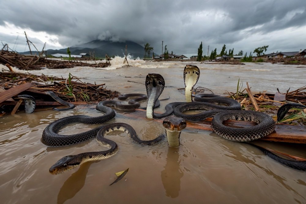 124-Ilustrasi ular lepas karena banjir Banjir Guangxi Hancurkan Peternakan Ular, 800-900 Ekor Lepas ke Pemukiman Warga