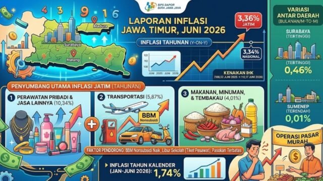 Inflasi Jatim Juni 2026 Lampaui Nasional, Transportasi dan Pangan Jadi Pemicu